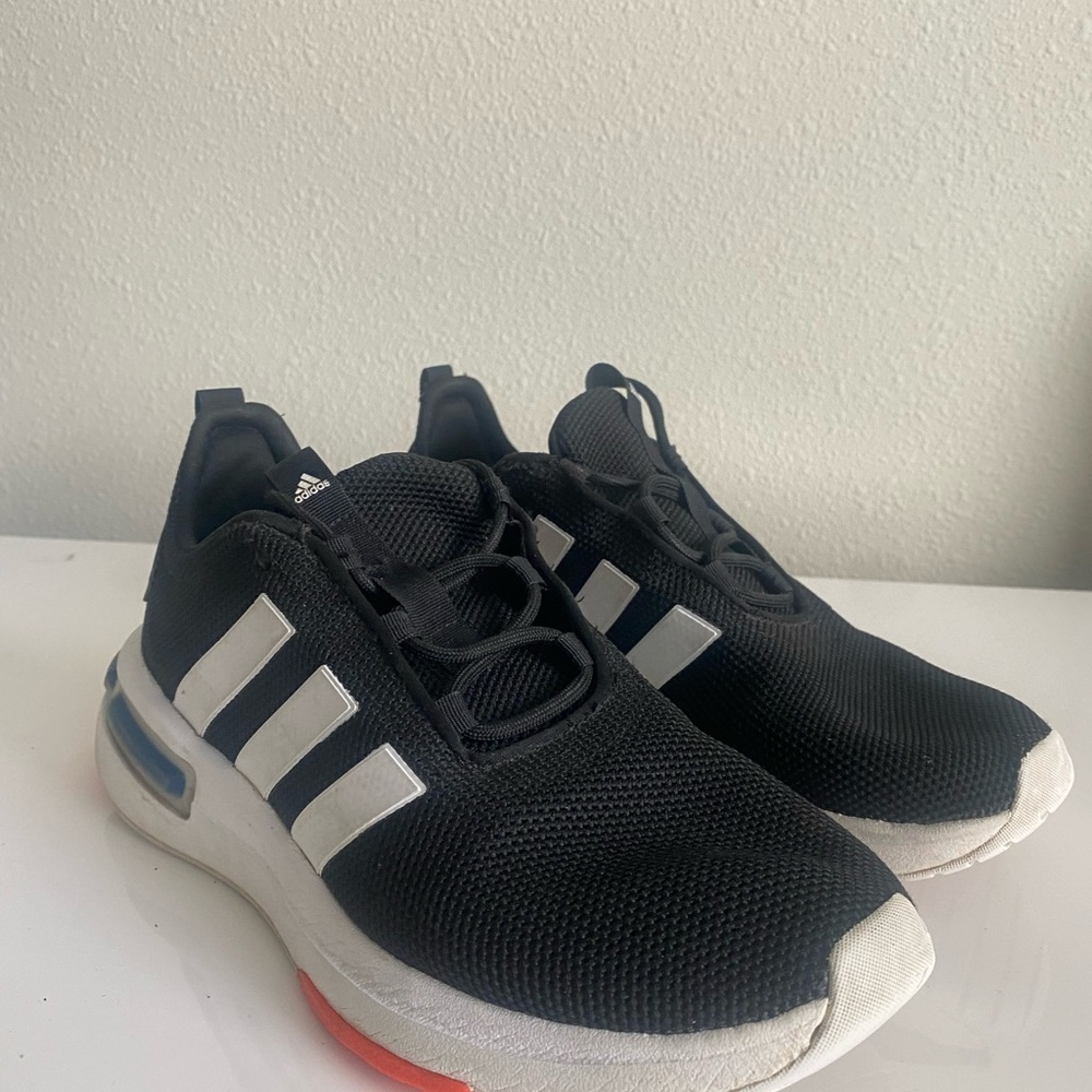 Adidas Black and White Running Shoes 5Y